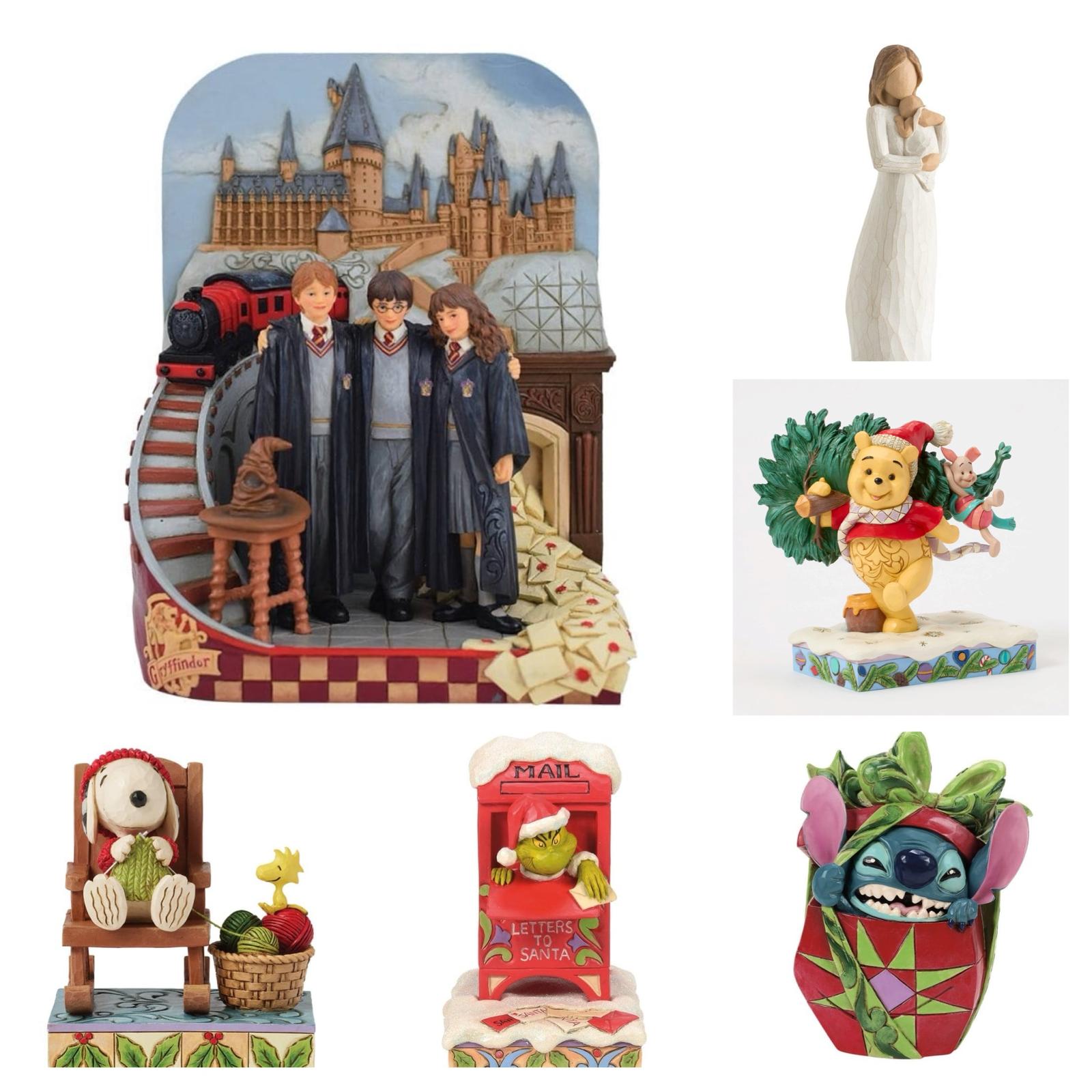 Preview image showcasing upcoming April 2025 collectibles including Disney Traditions, Warmies, Willow Tree, and The Grinch figurines