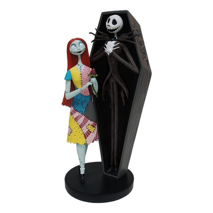 Jack and Sally Coffin Figurine – Disney Showcase by Enesco, hand-painted collectible featuring Jack Skellington and Sally in a gothic coffin-shaped frame.
