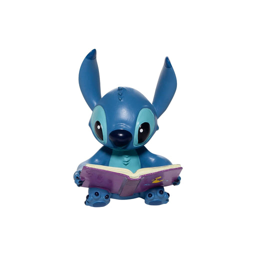 Stitch Book Figurine – Disney Showcase by Enesco, hand-painted collectible featuring Stitch sitting on an open book.