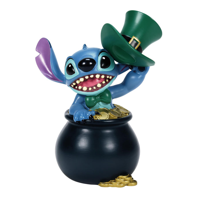 Stitch St. Patrick’s Moment Figurine – Disney Showcase by Enesco, hand-painted collectible featuring Stitch in a festive Irish-themed pose.