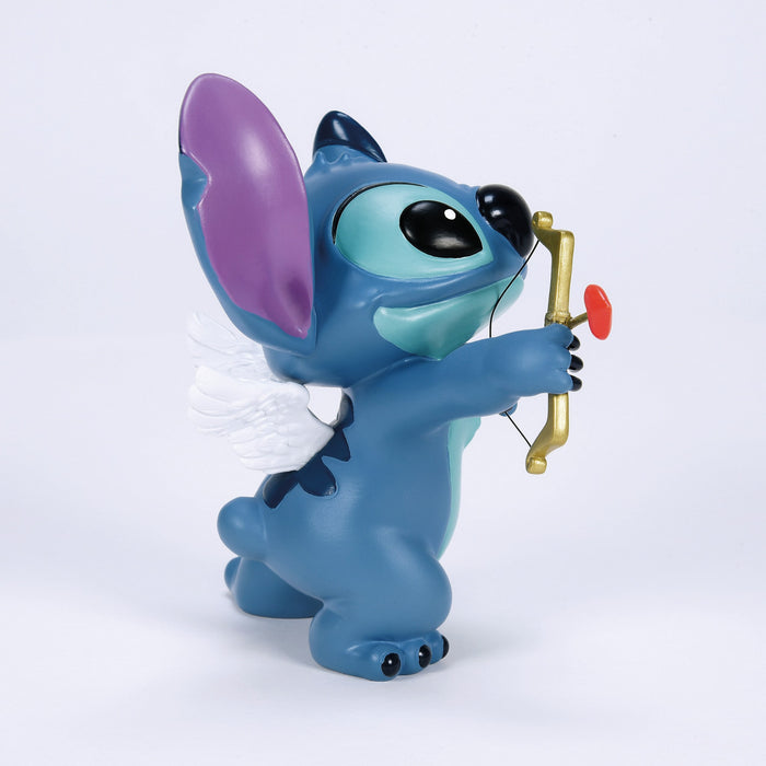 Side view of the Stitch Valentine’s Moment Figurine – Disney Showcase by Enesco, showcasing intricate sculpting and a charming heart design.