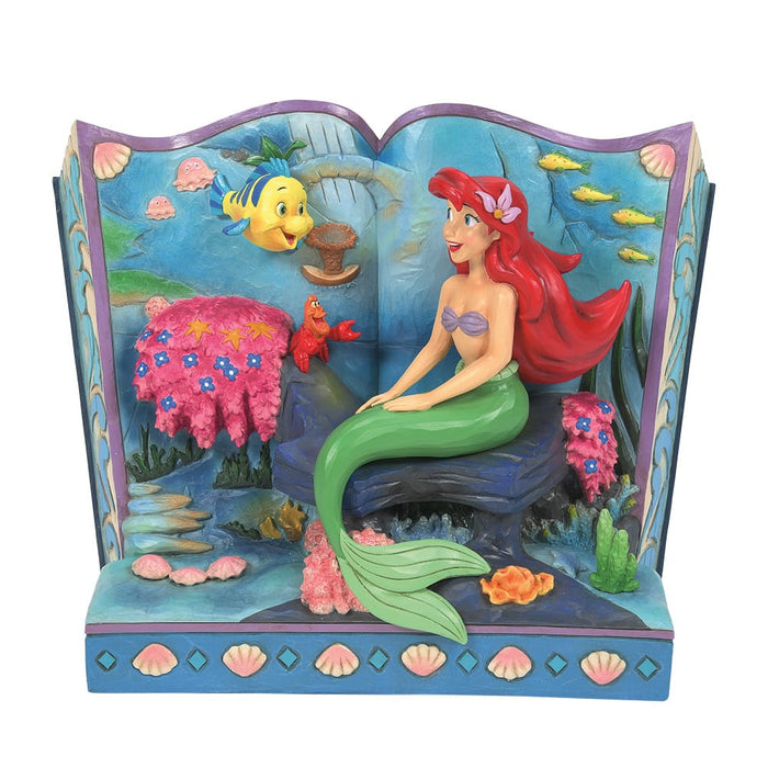 The Little Mermaid Storybook Figurine – Enesco Disney Traditions by Jim Shore, hand-painted collectible featuring Ariel and Prince Eric in an open sculpted book scene.