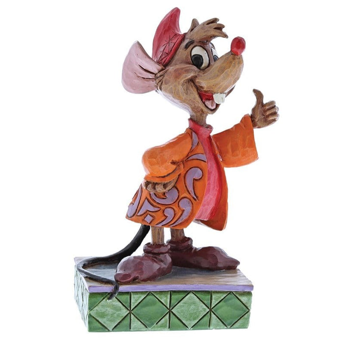 Side view of Thumbs Up (Jaq Figurine) – Enesco Disney Traditions by Jim Shore, showcasing intricate folk-art details.