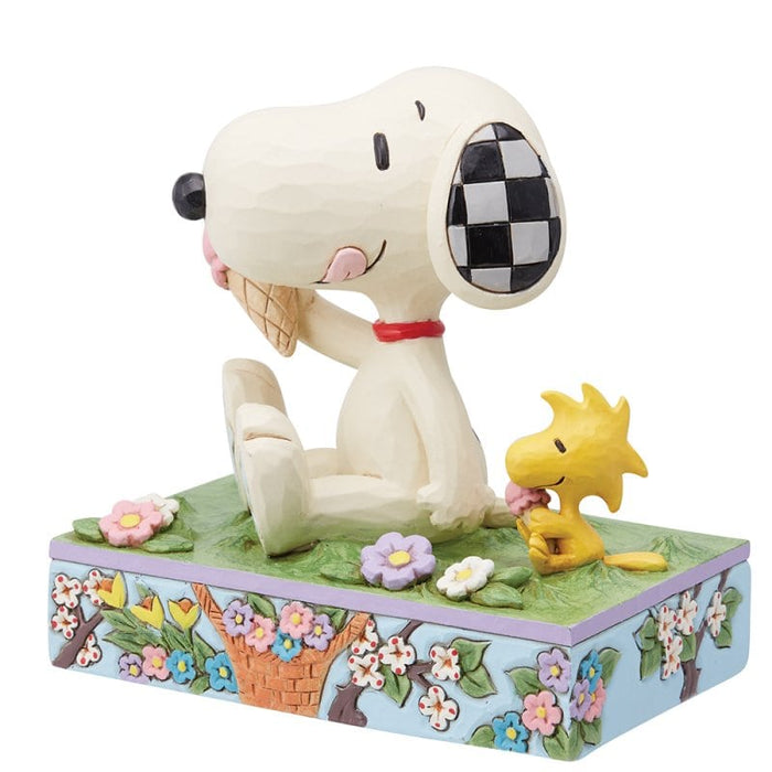Side view of A Summertime Treat (Snoopy Eating Ice Cream) – Peanuts by Jim Shore, showcasing sculpted textures and joyful summer design.