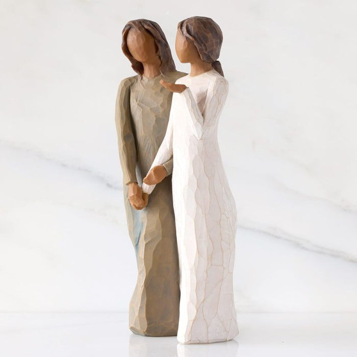 Side view of Willow Tree My Sister, My Friend Figurine (Darker Skin & Hair) – inclusive collectible with two women seated together