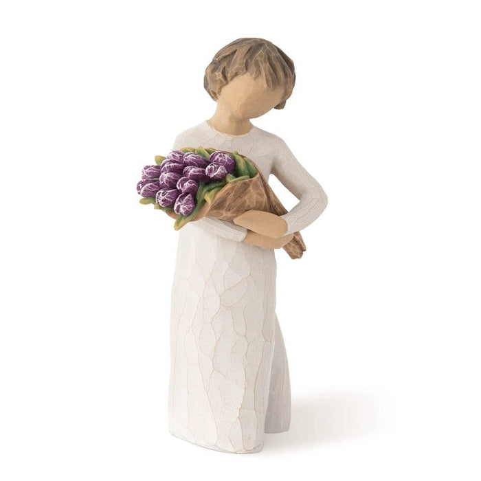 Willow Tree Surprise Figurine by Susan Lordi – hand-painted resin girl holding bouquet of flowers