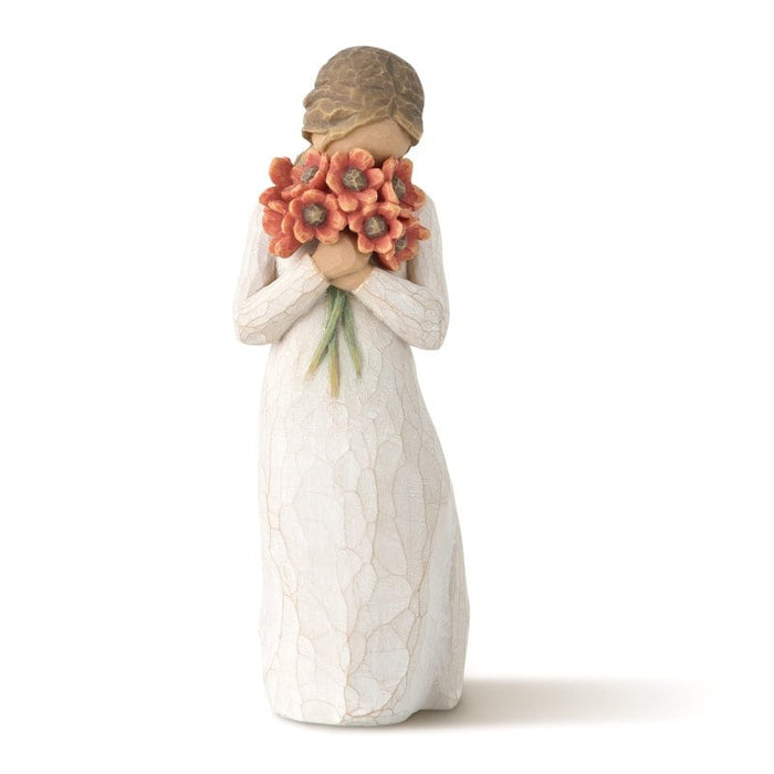 Willow Tree Surrounded by Love Figurine by Susan Lordi – hand-painted woman holding red poppies symbolizing love and support