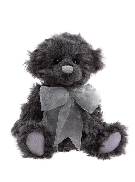 Mr Fogg Charlie Bear in dark grey plush with silver organza bow


