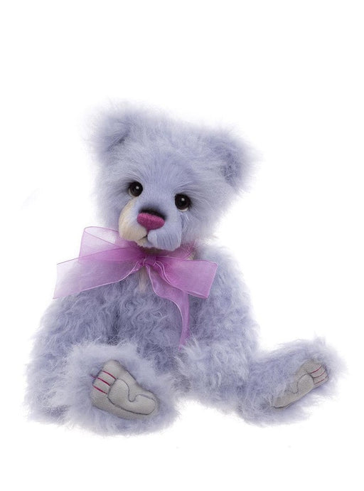 Natalia Charlie Bear – purple plush bear with sculpted paws and matching bow