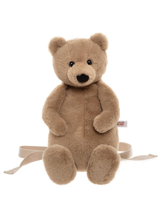 Charlie Bear Bag Plush Backpack Front View – Oatmeal Brown  
