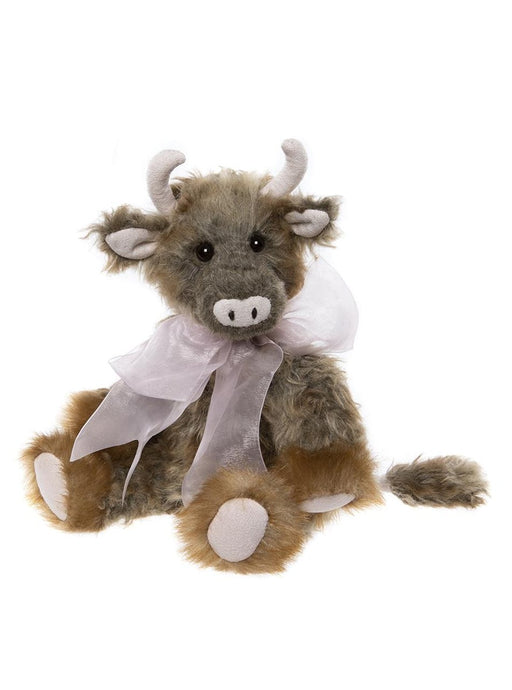 Charlie Bears – Prairie Plush Cow Front View with Pink Bow
