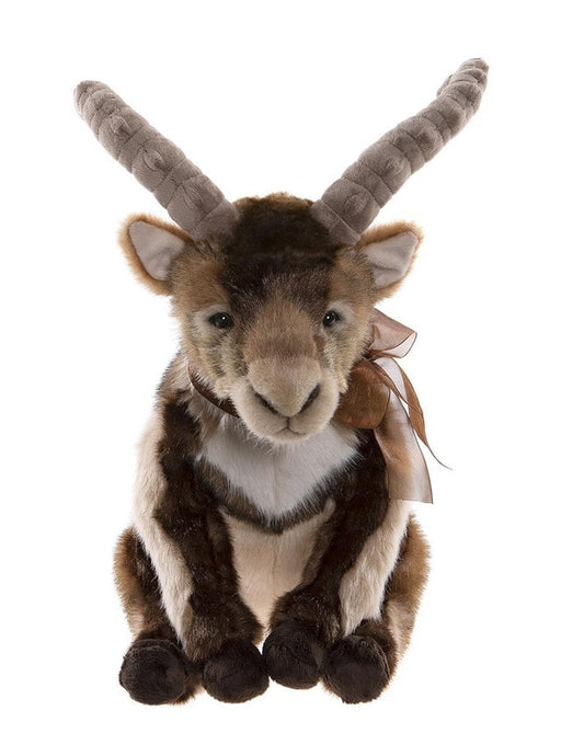 Charlie Bears – Ramble Pyrenean Ibex Plush Front View with Brown Bow

