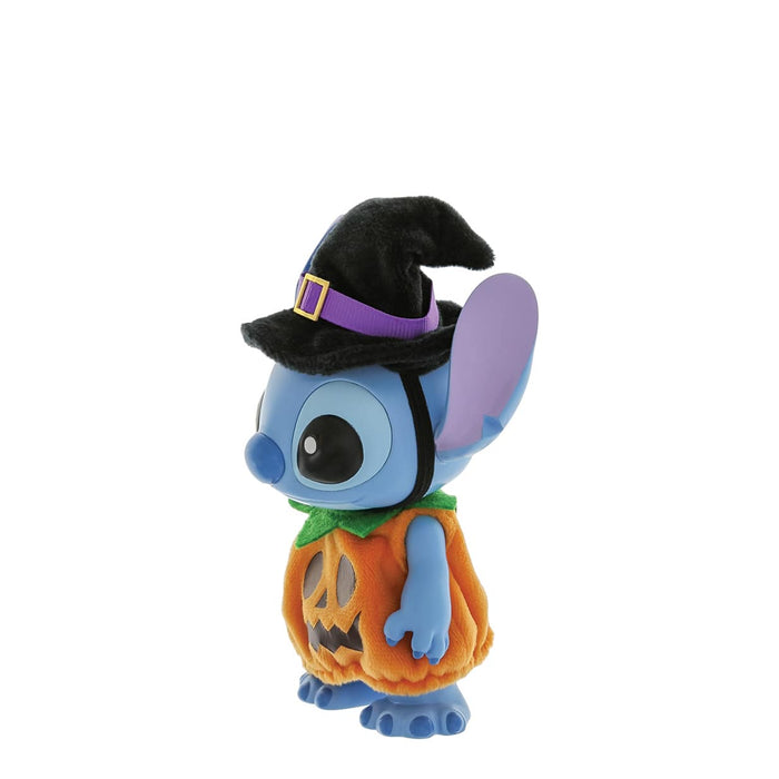 Side view of Halloween Pumpkin Stitch – Stitch in orange pumpkin costume with witch’s hat.