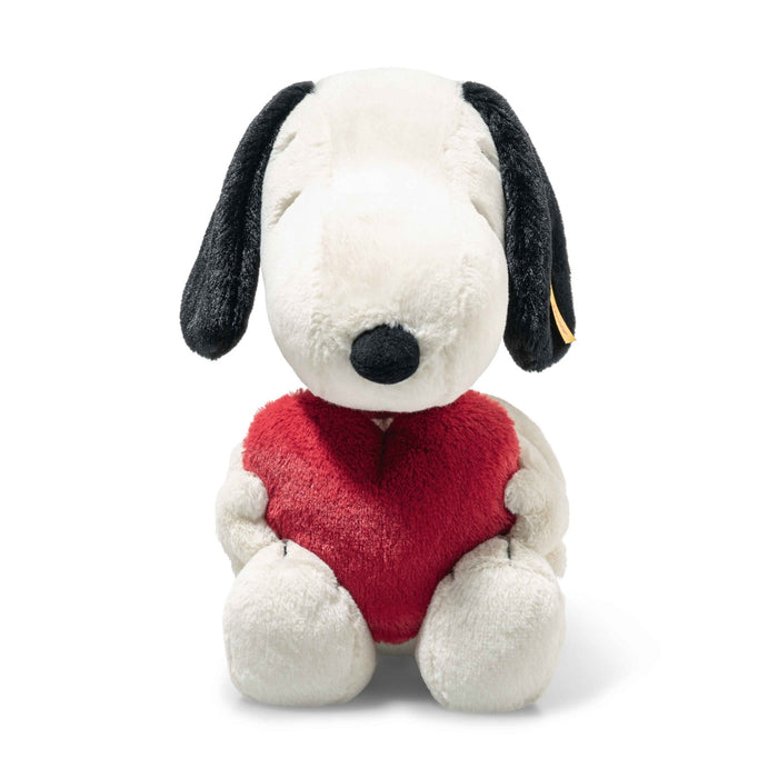 Steiff Snoopy Love Plush 30cm – Front View Holding Red Heart  

